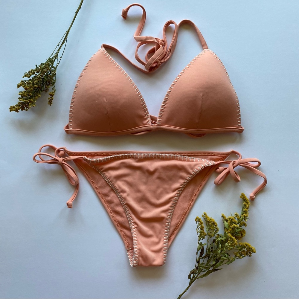 Peach Crochet Trim Push Up Bikini Set